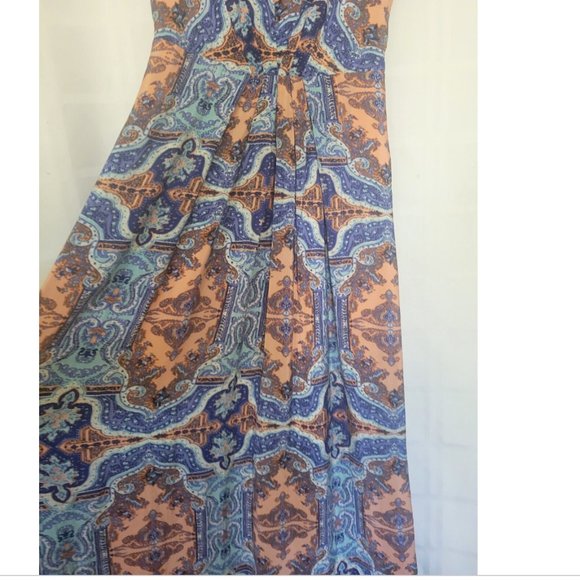 Anthropologie Maeve Medallion Maxi Dress Sz 4 Damask Silk Sleeveless Multi Blue - Picture 13 of 16